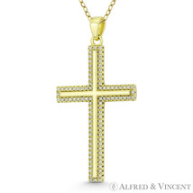Lg. Latin Crucifix Cross Cubic Zirconia .925 Sterling Silver Gold-Plated Pendant - £16.84 GBP+
