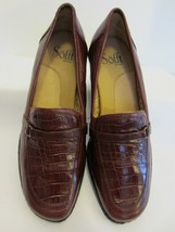 Sofft Burgundy Leather W Croc Embossing Comfort Platform Wedge Penny Loa... - $49.99