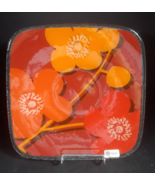 Peggy Karr fused glass plate groovy red orange flowers - $94.05