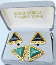 REDUCED VTG New Signed MONICA Sordo 2 Pair Malachite Onyx Pierced Earrings - $13.81