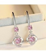 Earrings; 14K White Gold Filled ovr Sterling Silver Pink Zircon Gemstone... - $19.79