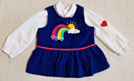 Vintage Baby Girl Dress 24 Months Corduroy Rainbow Heart Bow Jumper Toddler - $18.69