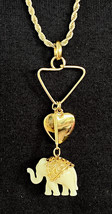 RARE Vintage Trifari Goldtone Elephant Heart Pendant Necklace Signed 30&quot;... - $87.12