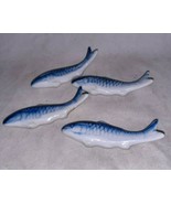 4 Blue and White Chopsticks Rest Holder Ceramic Fish 3 Inch Long Not Marked  - $14.99