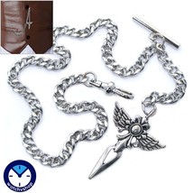 Albert Chain Silver Color Pocket Watch Chain  Angel Wings Fob Swivel Cli... - $17.99