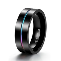 7mm Ring Men Black Titanium Men Wedding Engagement Rings Rainbow Ring Male Fashi - £17.08 GBP