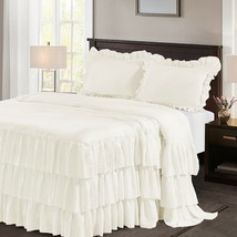 HIG 3 Piece ECHO Classic Ruffle Skirt Bedspread Set 30 inches Drop - Ivory - £33.80 GBP+