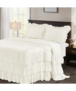 HIG 3 Piece ECHO Classic Ruffle Skirt Bedspread Set 30 inches Drop - Ivory - £33.25 GBP+