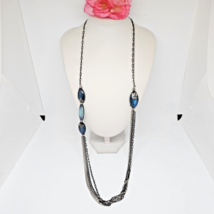 Brighton Silver Gunmetal Tone Long Chain Necklace Blue Lucite Beads - £19.89 GBP