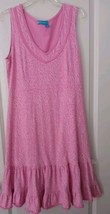 FRESH PRODUCE Ladie S Ruffle Hem V-Neck Dress Pink Cotton Knit  - £22.26 GBP