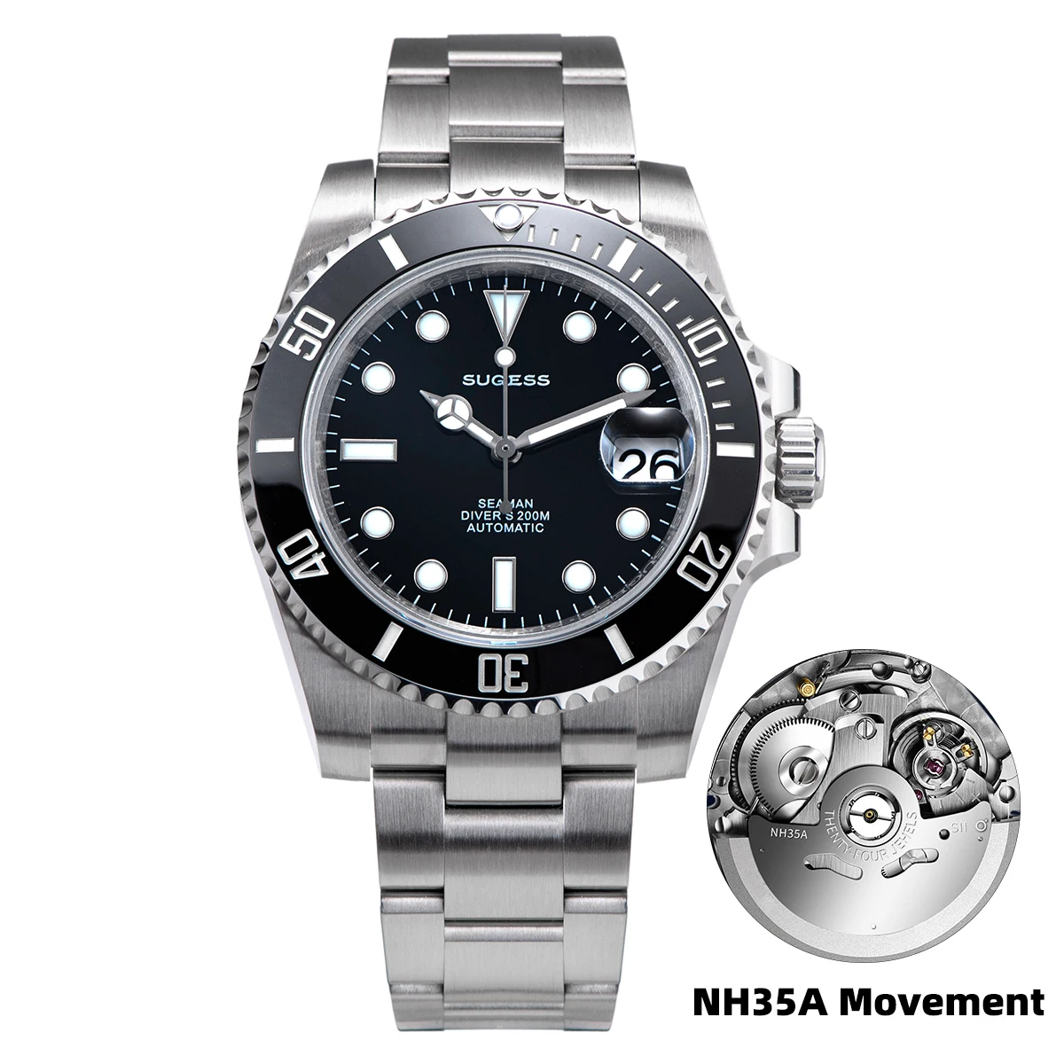 Diving Automatic Mechanical Watches NH35 Movement Ceramic Bezel Waterpro... - $441.23