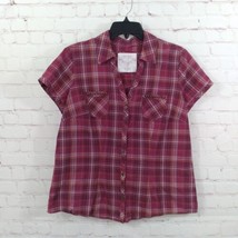 Sonoma Top Womens Large Purple Plaid Short Sleeve V Neck Fitted Cotton Casual - £14.15 GBP
