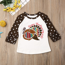 NEW Thanksgiving Turkey Girls Ruffle 3/4 Sleeve Shirt 2T 3T 4T 5T - £5.18 GBP