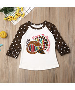 NEW Thanksgiving Turkey Girls Ruffle 3/4 Sleeve Shirt 2T 3T 4T 5T - $6.49