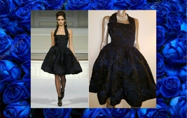 $5,000 Oscar De La Renta Exclusive Black Blue Silk Runway Dress Us Xs - £704.68 GBP