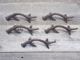 5 Drawer Pulls Antler Horn Handles Cast Iron Deer Elk Cabinet Handle Grasp Horn - £19.63 GBP