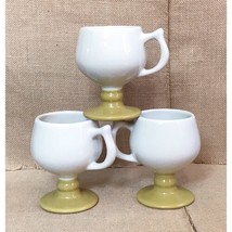 Vintage Caribe Restaurant Ware White And Mustard Pedestal Coffee Mug Set... - $22.77