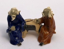 Ceramic Figurine Two Men Sitting On A Bench - 2&quot; Color: Blue &amp; Orange - £6.21 GBP