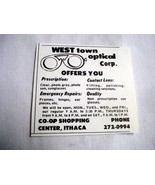 1972 Ad West Town Optical Corp., Co-Op Shopping Center, Ithaca, N.Y. - $12.33 CAD