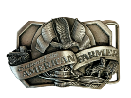 Belt Buckle vtg silver pewter brass Bergamot Siskiyou Support American FARMER us - £27.21 GBP