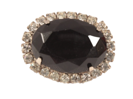 Rhinestone and Black Jet Oval Pin Brooch 1.25 Inches Prong Set - £7.63 GBP