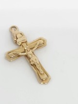 Christian Cross 10K Yellow Gold Crucifix Jesus Christ Pendant Italy Religious - £68.51 GBP