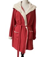 Bath Robe Size M/L Plush Victorias Secret Red Ivory Knit Fleece Sherpa B... - $18.88