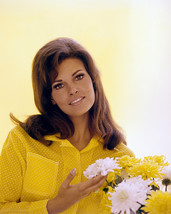 Raquel Welch yellow top by flowers 1960's 16x20 Canvas Giclee - $69.99