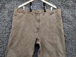 Carhartt Carpenter Canvas Pants Men 42x30 Brown Casual Workwear Jeans - £18.09 GBP