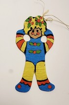 Vintage 1960s Christmas Ornament Gingerbread Man 3&quot; Handmade Hand Painted Wood - £16.38 GBP