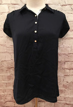 Ann Taylor LOFT Navy Blue Silky Cap Sleeve Popover Blouse Top Shirt Womens XS - £22.81 GBP