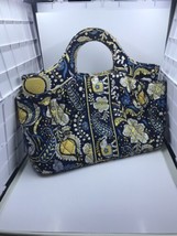 Vera Bradley Elephants Ellie Blue Floral Paisley Zippered Quilted Tote H... - $21.73