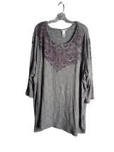 Catherines Long Sleeve Ribbed Blouse With Neck Detailing Gray Size 4x - $14.84