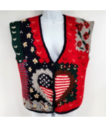 Skyr Wool Sweater Vest Size L USA Heart Floral Button Down - £17.88 GBP