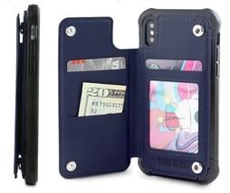 Gear Beast PU Leather Top View Wallet Case Fits iPhone Xs/X Navy Blue - £6.01 GBP