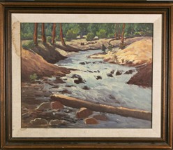William P. Krehm Fallen Log on River Signed Framed Oil Painting 22&quot;x26&quot; - £492.82 GBP