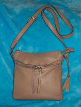 VINCE CAMUTO Taupe Tan Pebble Leather Crossbody Bag - 2 OUTER POCKETS-ME... - £22.05 GBP