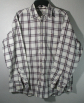 Cinch Western Shirt Button Down Long Sleeve Maroon Plaid Cowboy Large STARCHED - £15.52 GBP