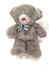 16" Vintage Cuddle Wit Gray Teddy Bear Stuffed Animal Plush Toy Blk And Wht Bow - $18.70
