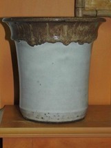 Vase/ Pot  7.75&quot; Polychrome Brown &amp; White Glaze thick drip glaze Vintage... - £39.46 GBP