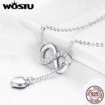 WOSTU Authentic 925 Sterling Silver Infinity Love Heart Pendant Necklace For Wom - £19.34 GBP