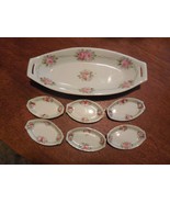 Nippon Hand Painted Pink Roses/Gold Trim Celery Tray w/Open Handles/6 Op... - £19.50 GBP