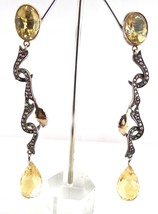 Old Antique Yellow Citrine Diamond 18K Gold 925 Silver Victorian Party E... - £453.82 GBP