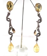 Old Antique Yellow Citrine Diamond 18K Gold 925 Silver Victorian Party E... - $10,815.85 MXN