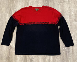 Eddie Bauer Men&#39;s Red Dark Blue Crew Neck Sweater Snowflake Knit Pullove... - $26.64