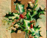 Frosted Holly and Mistletoe Christmas Greetings Embossed 1910s DB Postcard - $3.91