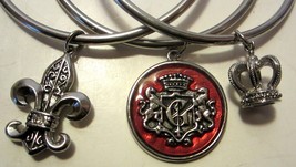 Bangle Bracelets Charms Crown Royal Coat of Arms Fleur de Lis Red Enamel Silver - £12.17 GBP