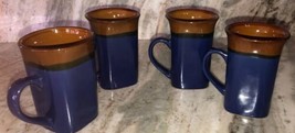 Royal Norfolk Blue/Brown Stoneware Coffee Mugs Dinnerware Cups-Set Of 4-... - $58.88
