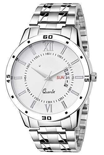 Montre à chaîne analogique en acier inoxydable à date de fonctionnement... - $23.33