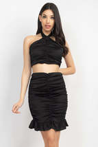 Black Halter Neck Crop Top &amp; Skirts Set_ - £20.09 GBP